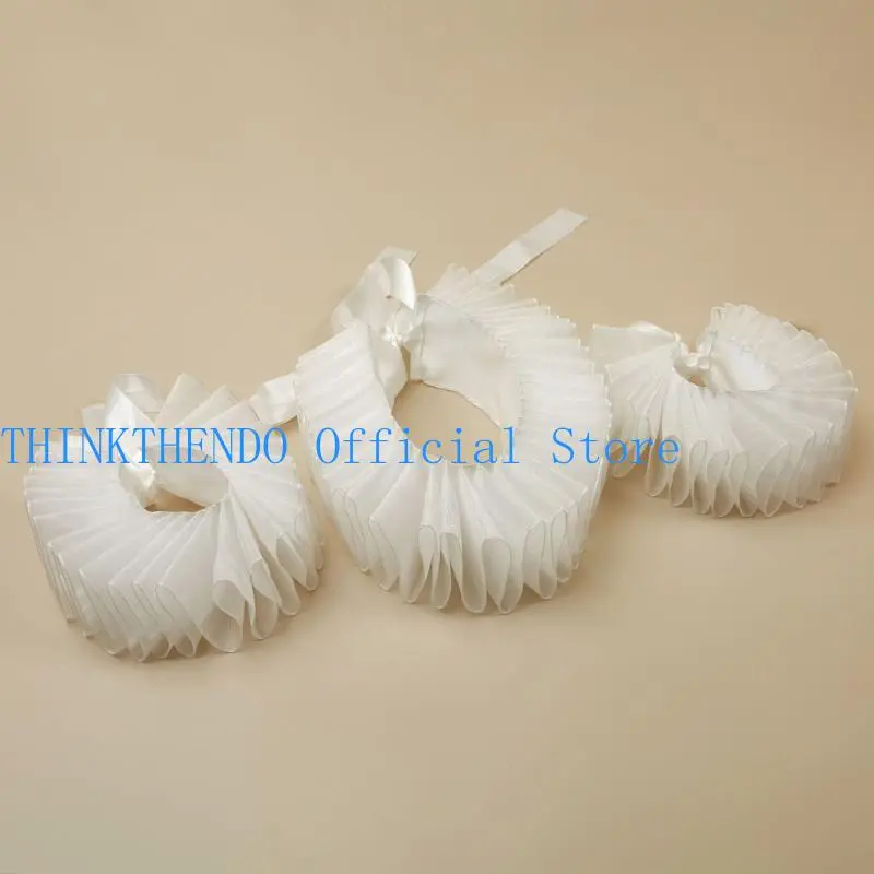 39BB Collar and Cuff Set Victorian Costume Halloween Cosplay Costume Accessories Wrist Cuffs Ruffled Neck Collar