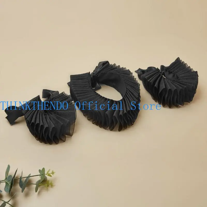 39BB Collar and Cuff Set Victorian Costume Halloween Cosplay Costume Accessories Wrist Cuffs Ruffled Neck Collar