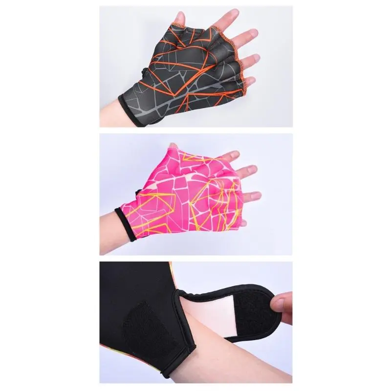 39BB Water Aerobics Swimming Webbed Gloves with Fashion Print for Swimming Pool and Beach Adult Various Water Activity Use