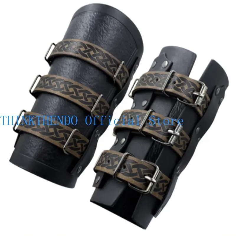 652F 2pack Adjustable PU Leather Wristband Role Playing Arm Guard Comfortable for Knights and Medieval Gatherings