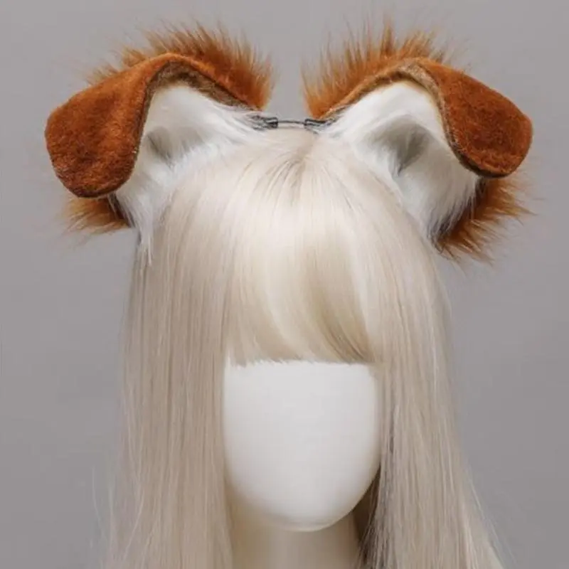 Cosplay Furry Animal Dog Ears Hair Hoop Handmade Costume Cosplay Long  Headpiece for Halloween Party Decoration
