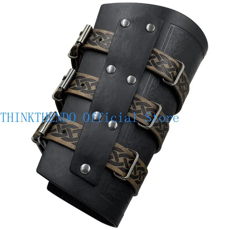 652F 2pack Adjustable PU Leather Wristband Role Playing Arm Guard Comfortable for Knights and Medieval Gatherings