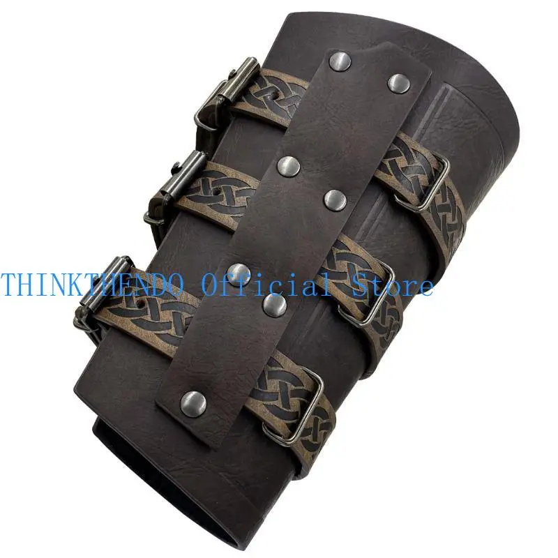 652F 2pack Adjustable PU Leather Wristband Role Playing Arm Guard Comfortable for Knights and Medieval Gatherings