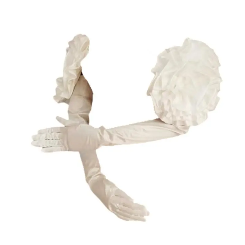 652F Evening Party Gloves for Women Long Satined Gloves with Large Flower Stage Accessories Elbow Length Dancing Wedding Gloves