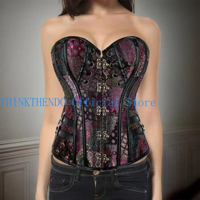 652F Underbust Palatial Corset Floral Print Tube Top Shapewear Underbust Bustier for Women Cropped Top Gothic Corset