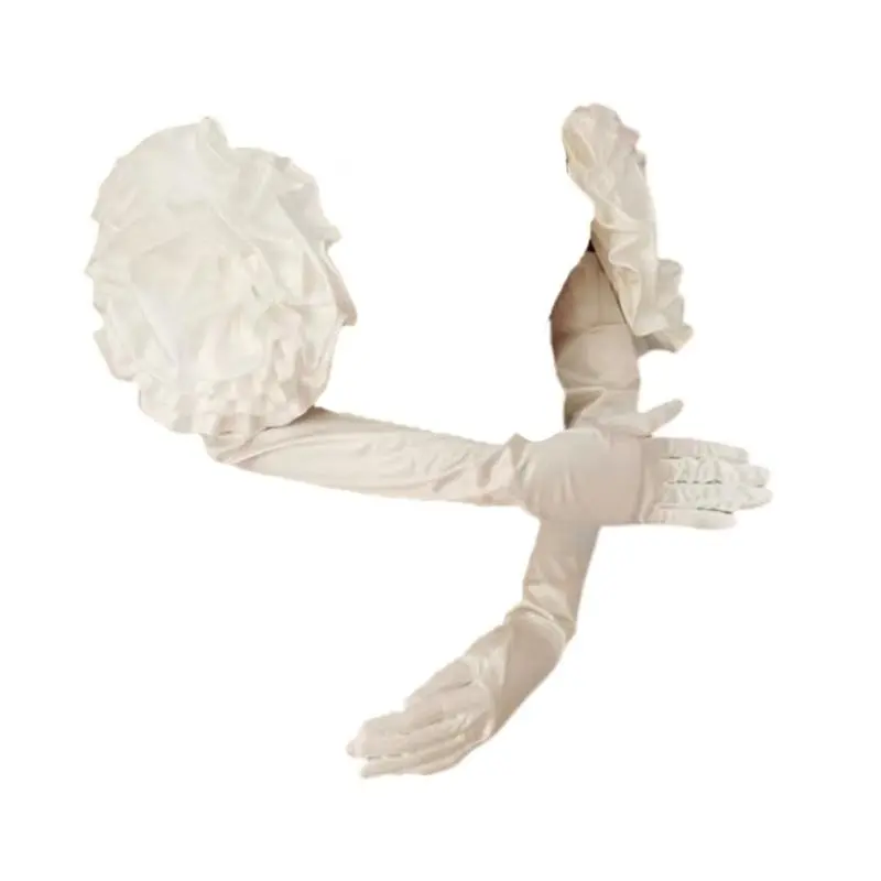 652F Evening Party Gloves for Women Long Satined Gloves with Large Flower Stage Accessories Elbow Length Dancing Wedding Gloves