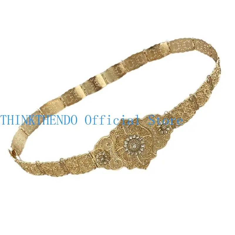 39BB Russian Caucasus Belt for Women Ethnic Long Robe Waist Belt with Rhinestones Wedding Party Waist Decorative Corset