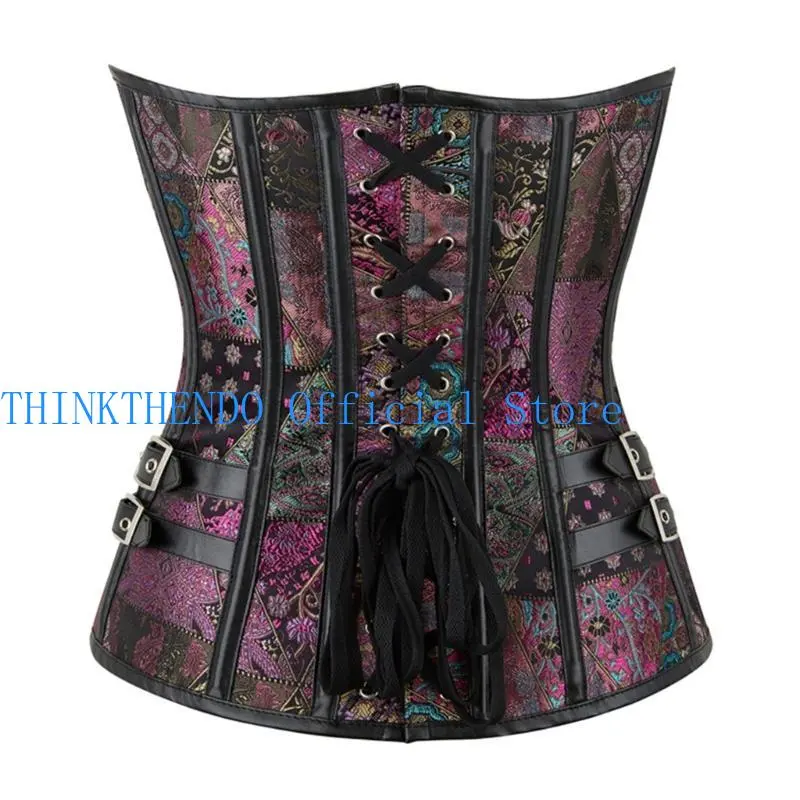 652F Underbust Palatial Corset Floral Print Tube Top Shapewear Underbust Bustier for Women Cropped Top Gothic Corset
