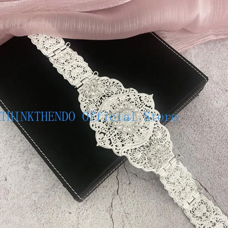 39BB Russian Caucasus Belt for Women Ethnic Long Robe Waist Belt with Rhinestones Wedding Party Waist Decorative Corset