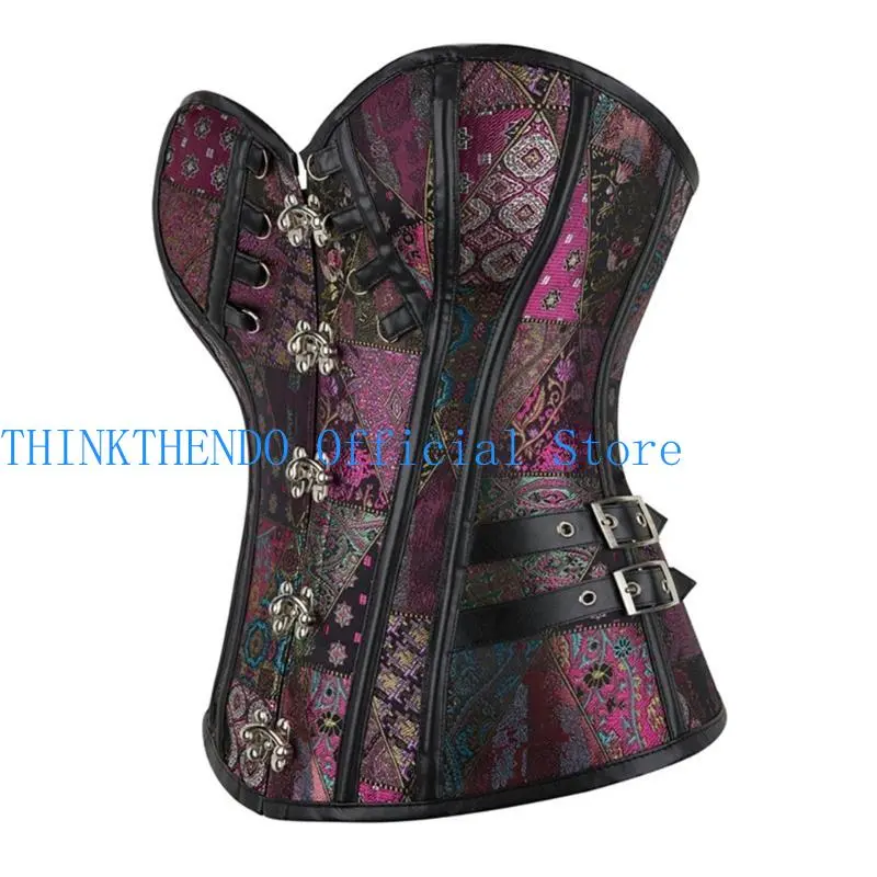 652F Underbust Palatial Corset Floral Print Tube Top Shapewear Underbust Bustier for Women Cropped Top Gothic Corset