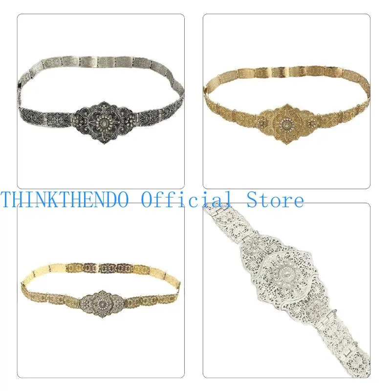 39BB Russian Caucasus Belt for Women Ethnic Long Robe Waist Belt with Rhinestones Wedding Party Waist Decorative Corset