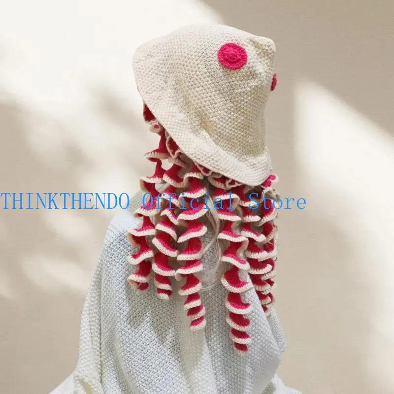 652F Fashionable Jellyfish Bucket Hat for Women Student Soft Warm Knitted Fisherman Hat for Various Occasion Photo Headwear