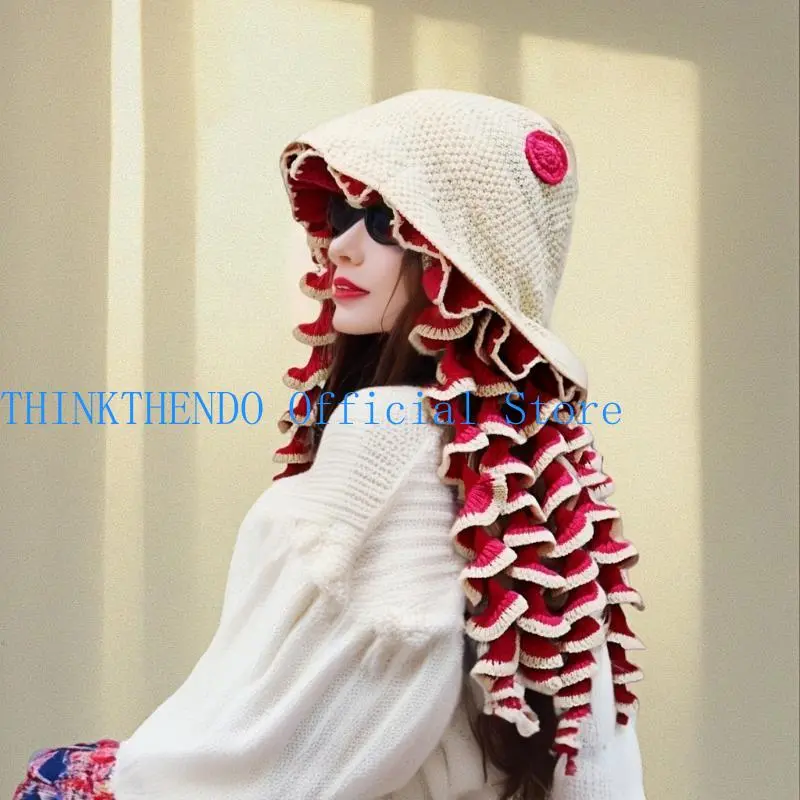 652F Fashionable Jellyfish Bucket Hat for Women Student Soft Warm Knitted Fisherman Hat for Various Occasion Photo Headwear