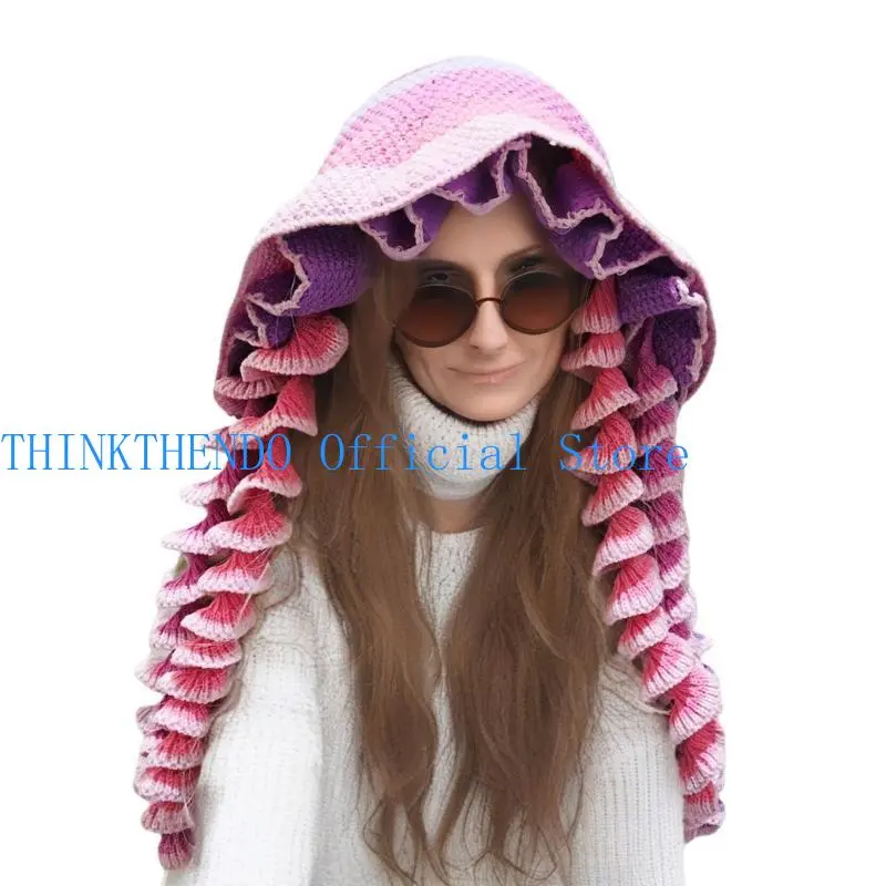 652F Fashionable Jellyfish Bucket Hat for Women Student Soft Warm Knitted Fisherman Hat for Various Occasion Photo Headwear