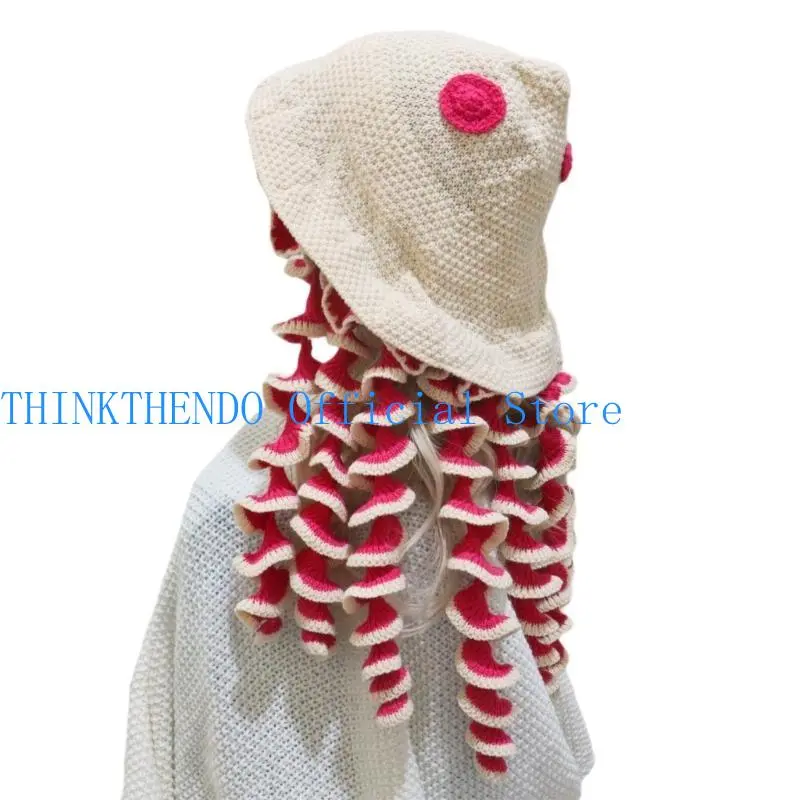 652F Fashionable Jellyfish Bucket Hat for Women Student Soft Warm Knitted Fisherman Hat for Various Occasion Photo Headwear