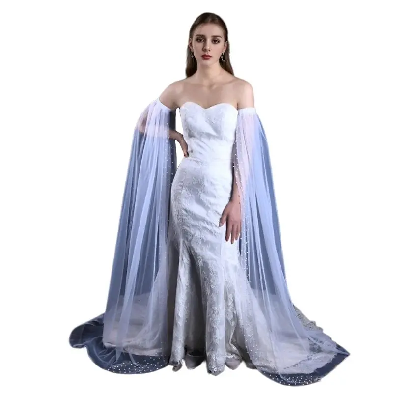 652F Elegant Bridal Arm Sleeves with Artificial Pearl Wedding Dress Veil Arm Sleeves Gown Long Oversleeve Party Prom Armwear