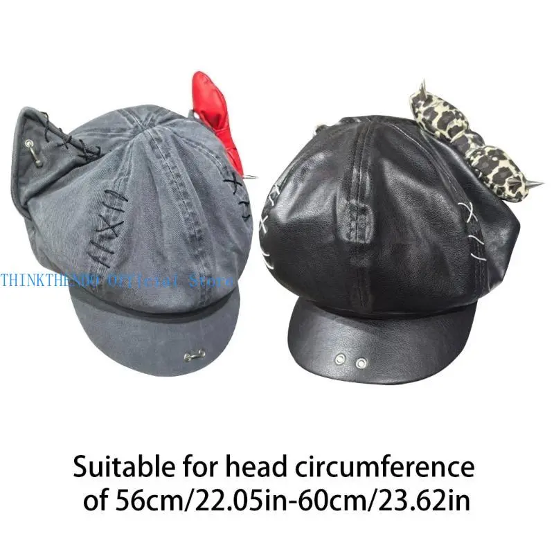 652F Rivet Studded Hat for Lady Girl Fashion 2000s Octagonal Hat Driver Hat Girl Skull Caps All Matching Rocker Hat