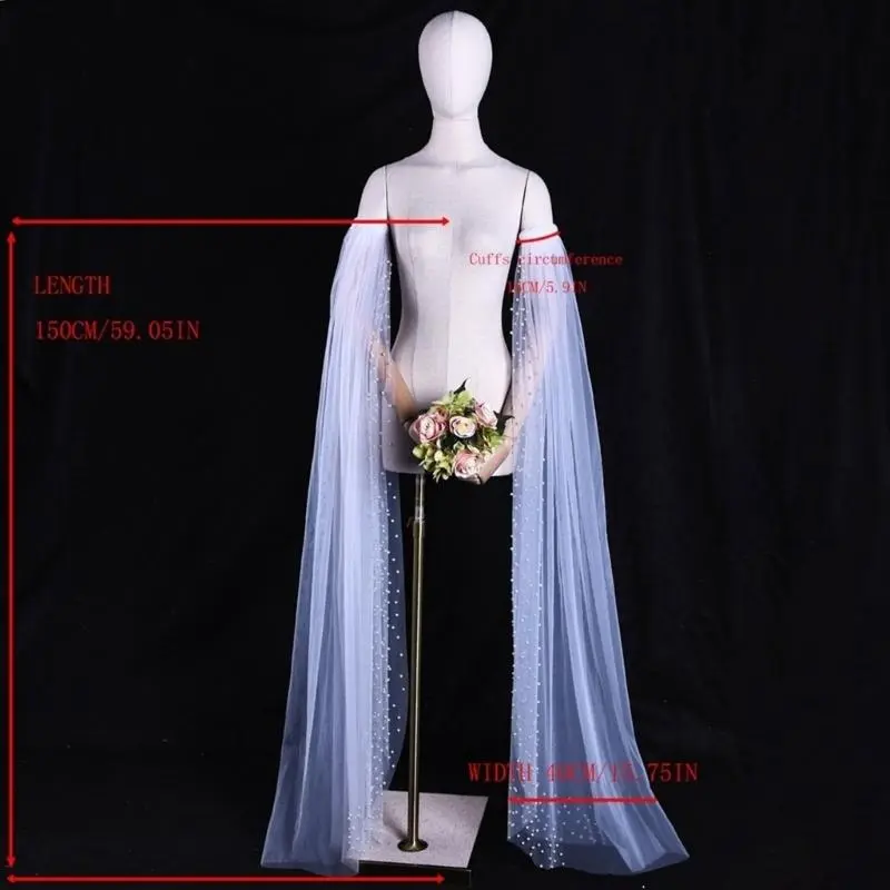 652F Elegant Bridal Arm Sleeves with Artificial Pearl Wedding Dress Veil Arm Sleeves Gown Long Oversleeve Party Prom Armwear