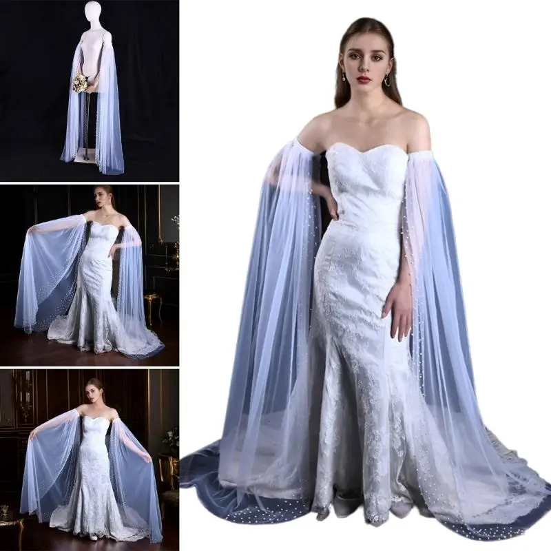 652F Elegant Bridal Arm Sleeves with Artificial Pearl Wedding Dress Veil Arm Sleeves Gown Long Oversleeve Party Prom Armwear