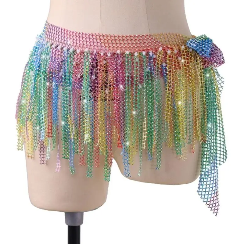 652F Sparkling Belly Dance Costume Waist Belt Scarf with Blingbling Rhinestones Stage Dancing Shows Rhinestones Practicing