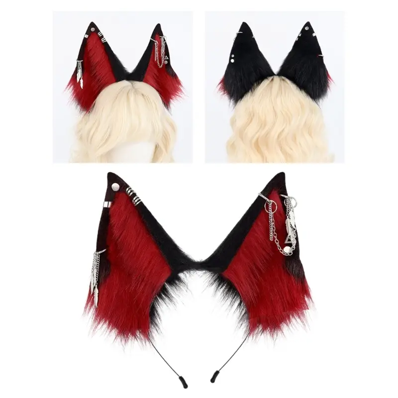 652F Animal Ear Hairband Hair Styling Accessory Soft Plush Hairhoop Roleplay Headpiece for Anime Fans and Music Festival