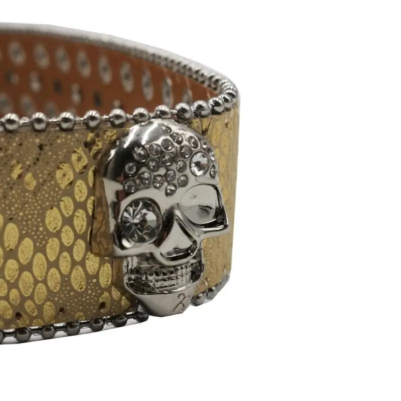 652F Punk Skull Buckle Belt for Adult Teens Rhinestones Rivet Studded Belt Halloween Party Music Festival Belt Eye Catching