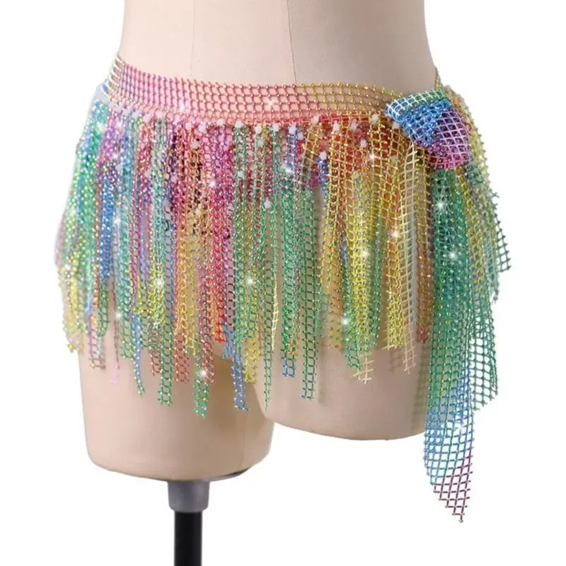 652F Sparkling Belly Dance Costume Waist Belt Scarf with Blingbling Rhinestones Stage Dancing Shows Rhinestones Practicing