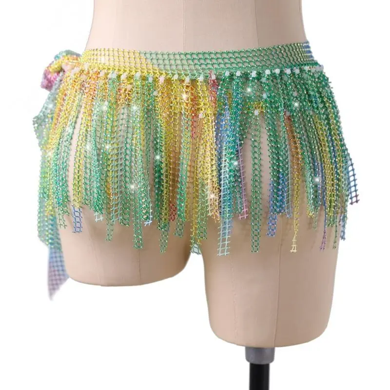652F Sparkling Belly Dance Costume Waist Belt Scarf with Blingbling Rhinestones Stage Dancing Shows Rhinestones Practicing