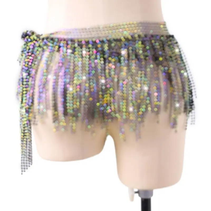 652F Sparkling Belly Dance Costume Waist Belt Scarf with Blingbling Rhinestones Stage Dancing Shows Rhinestones Practicing