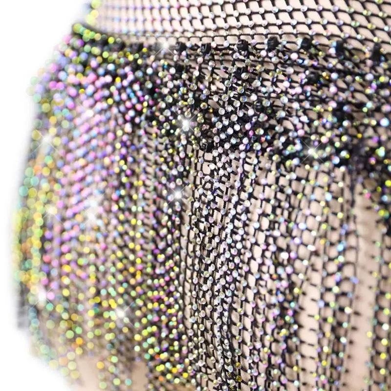 652F Sparkling Belly Dance Costume Waist Belt Scarf with Blingbling Rhinestones Stage Dancing Shows Rhinestones Practicing