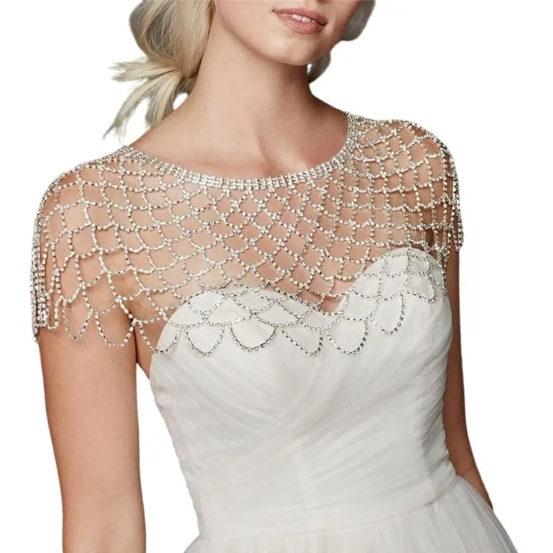652F Luxurious Rhinestoned Fringed Shoulder Wrap for Fashion Forward Women Special Event Bridal Shawl Elegant Cover Up
