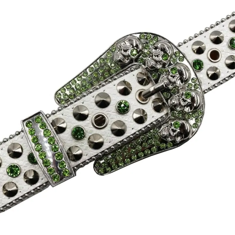652F Elegant Waist Belt Studded Rhinestones Grommet for Street Dance Rivets Belt Livehouse Punk Waist Chain Skull Buckle