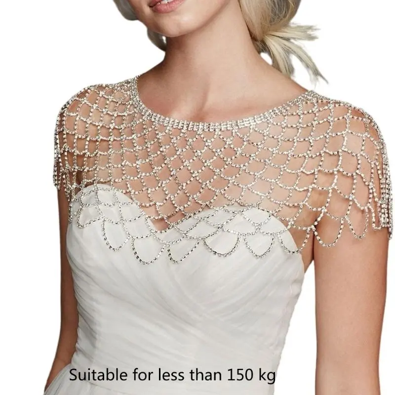 652F Luxurious Rhinestoned Fringed Shoulder Wrap for Fashion Forward Women Special Event Bridal Shawl Elegant Cover Up
