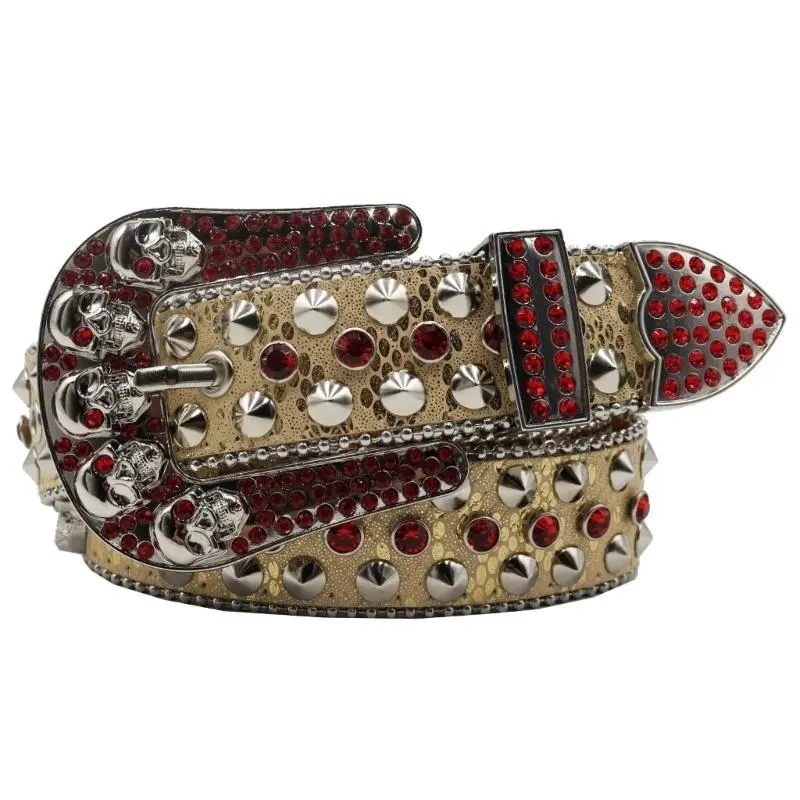 652F Elegant Waist Belt Studded Rhinestones Grommet for Street Dance Rivets Belt Livehouse Punk Waist Chain Skull Buckle