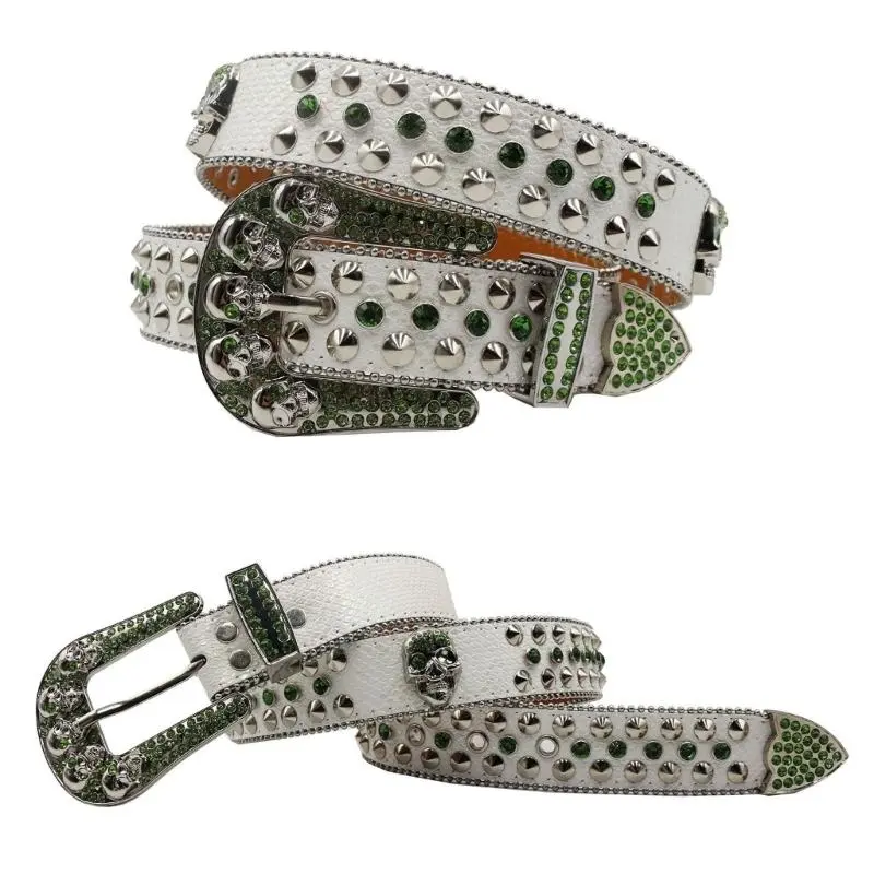 652F Elegant Waist Belt Studded Rhinestones Grommet for Street Dance Rivets Belt Livehouse Punk Waist Chain Skull Buckle