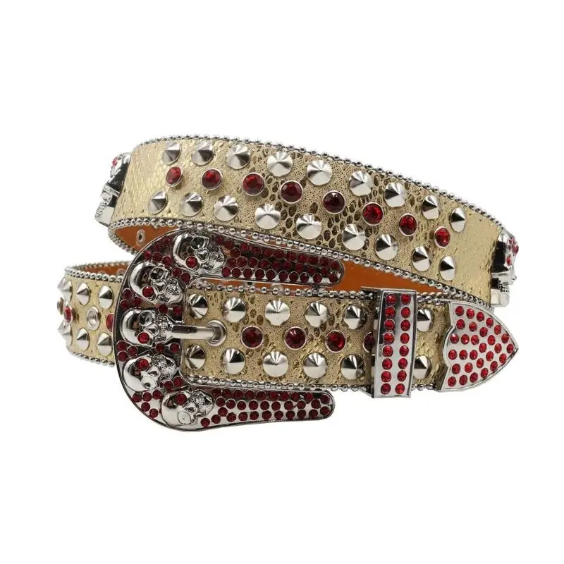 652F Elegant Waist Belt Studded Rhinestones Grommet for Street Dance Rivets Belt Livehouse Punk Waist Chain Skull Buckle