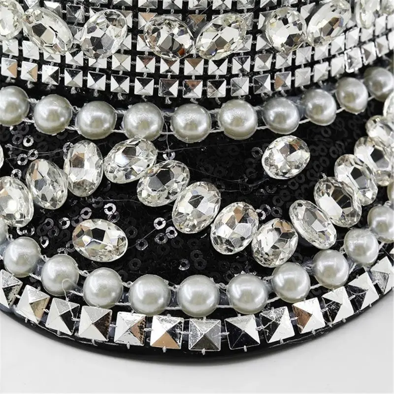 652F Sparkling Captain Hat Heavy Crystal Rivets Hat for Bachelorette Party Captain Hat Bride Hat for Actor Actress