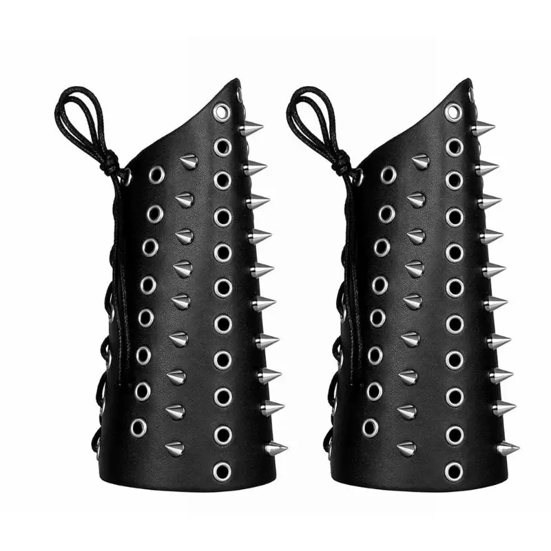 652F Exaggerate Rivet Wrist Guard Men Cosplay Vintage Knight Wristbands Adjustable Metal Hole Gauntlets Gothic Wrist Armors