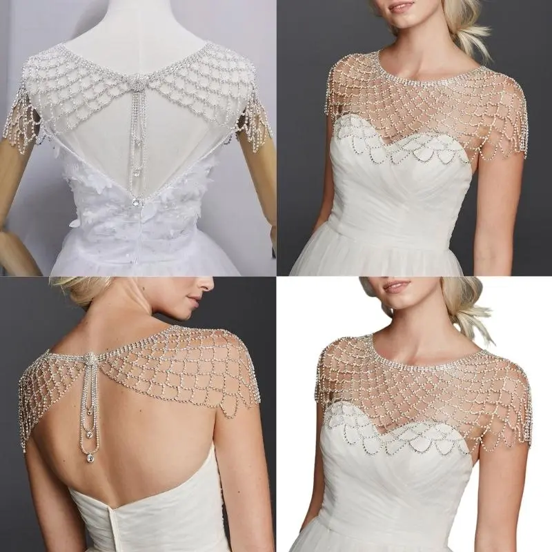 652F Luxurious Rhinestoned Fringed Shoulder Wrap for Fashion Forward Women Special Event Bridal Shawl Elegant Cover Up
