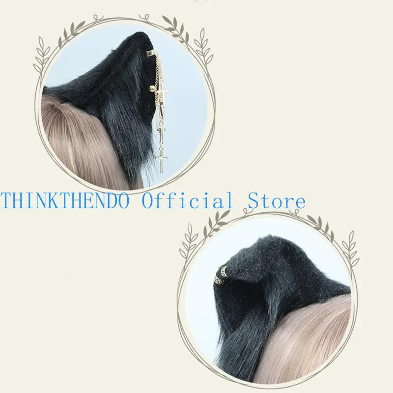 652F Fashion for  Ears Headband with Earrings Hanging Chain Flexible Hair Accessory Anime Fancy Dress Party Sweet Ornament
