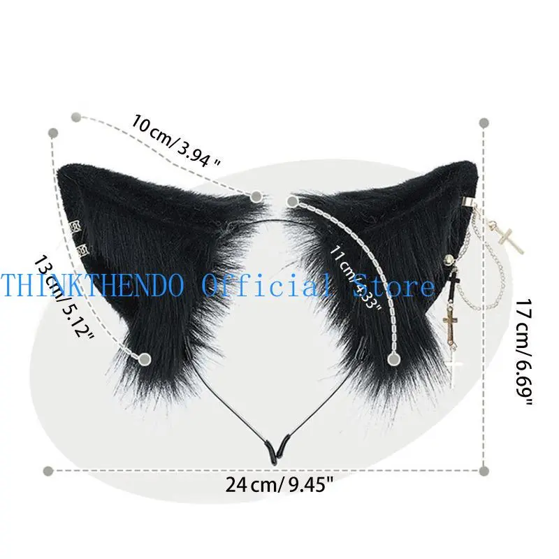 652F Fashion for  Ears Headband with Earrings Hanging Chain Flexible Hair Accessory Anime Fancy Dress Party Sweet Ornament