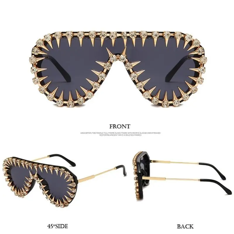 39BB Rhinestones Frame Sunglasses with Rivet Studded For Women Men Evening Parties