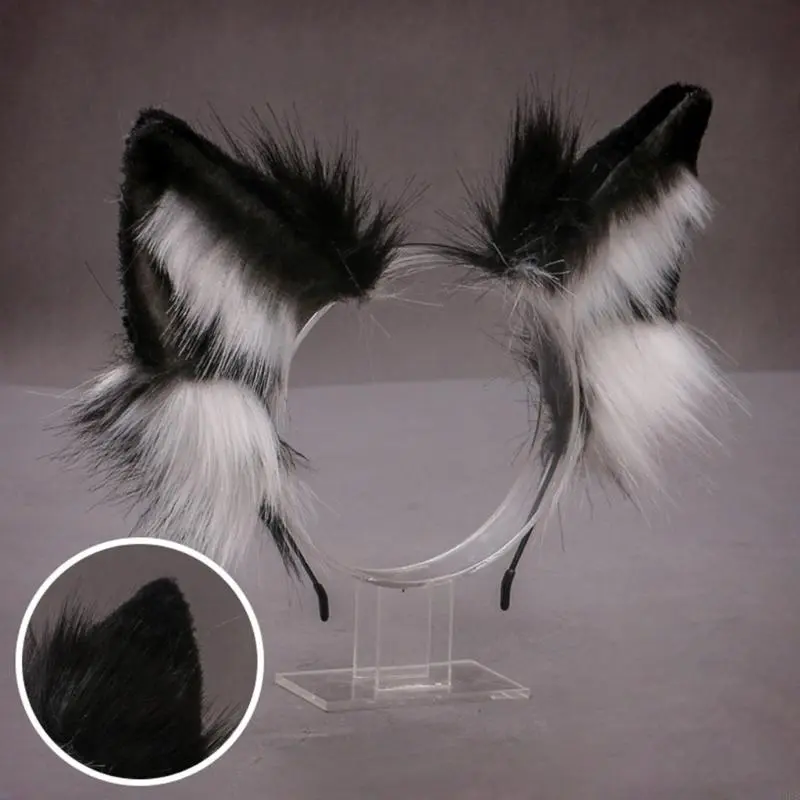 Lovely Faux  Wolf Ears Headband Realistic Furry  Animal Hair Hoop  Anime Masquerade Cosplay Costume