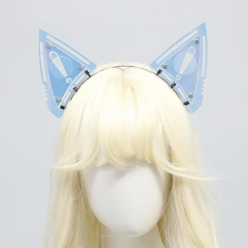652F Cats Ear Hairhoop for Women Girl Anime Techwear Headband Halloween Props Hairband Costume Headpiece Masquerades Headwear