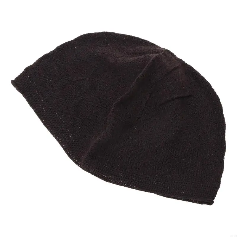 652F Hollow out Knit Kufi for Adult Teens Muslims Breathable Casual Hat Handmade Hollow out Pray Keep Traditional Pray Hat