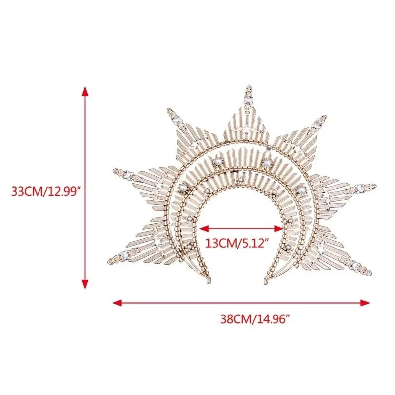 652F Sparkly Pearls Headband Angel Crown Headband Bridal Tiaras Princess Headpiece Hair Hoop Baroque Spiked Tiaras
