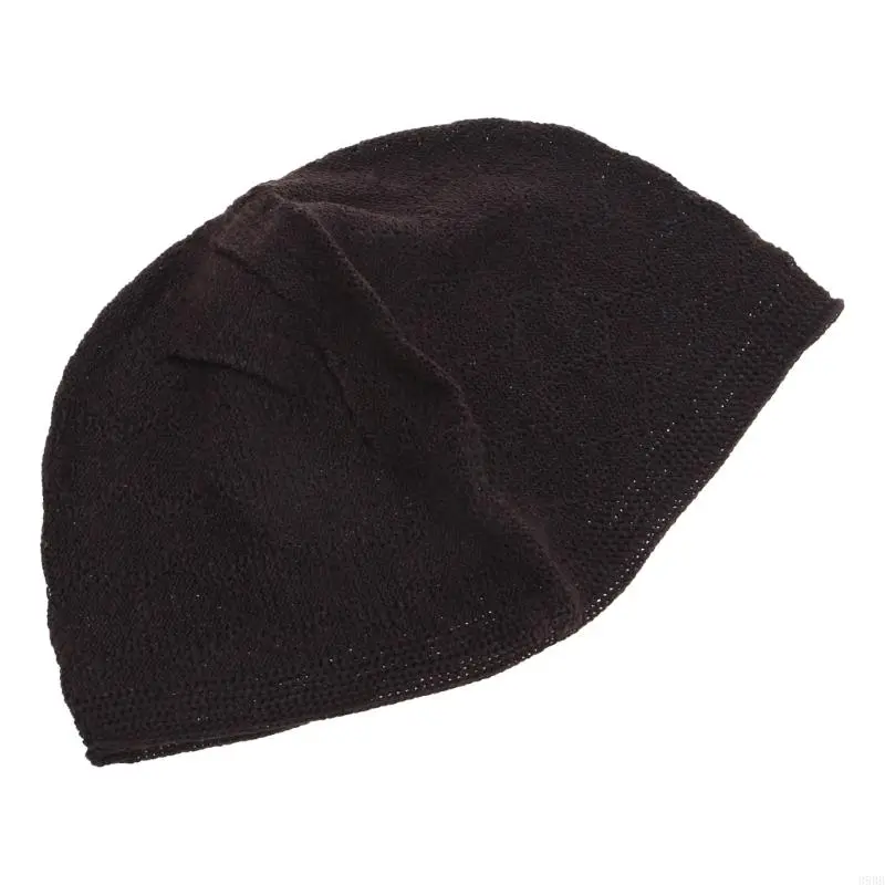 652F Hollow out Knit Kufi for Adult Teens Muslims Breathable Casual Hat Handmade Hollow out Pray Keep Traditional Pray Hat