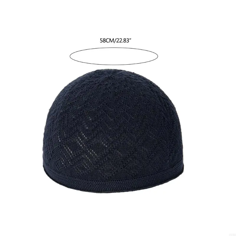 652F Hollow out Knit Kufi for Adult Teens Muslims Breathable Casual Hat Handmade Hollow out Pray Keep Traditional Pray Hat