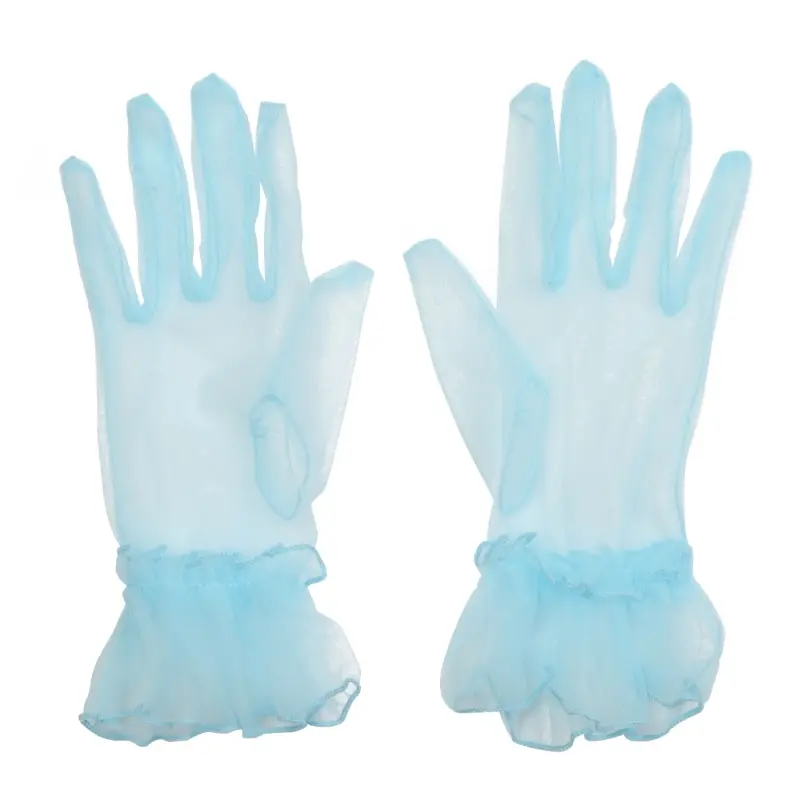 652F Delicate Stretchy Lace Gloves Full Finger Gloves Party Gloves Wrist Length Gloves Short Tulle Gloves for Wedding Party