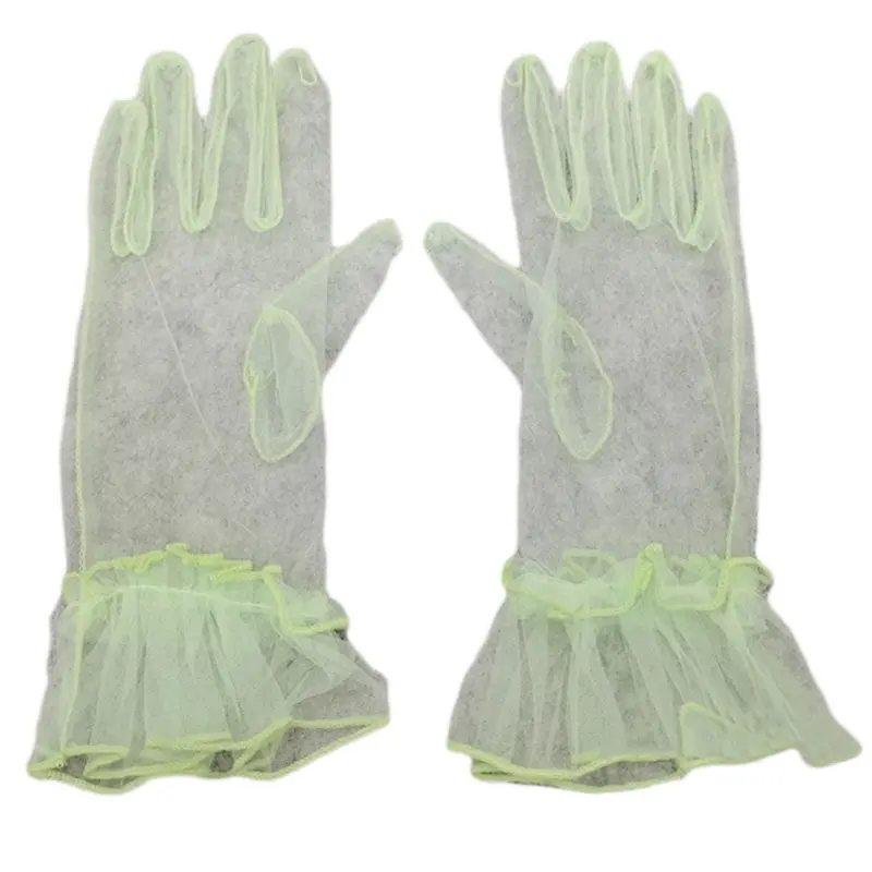 652F Delicate Stretchy Lace Gloves Full Finger Gloves Party Gloves Wrist Length Gloves Short Tulle Gloves for Wedding Party